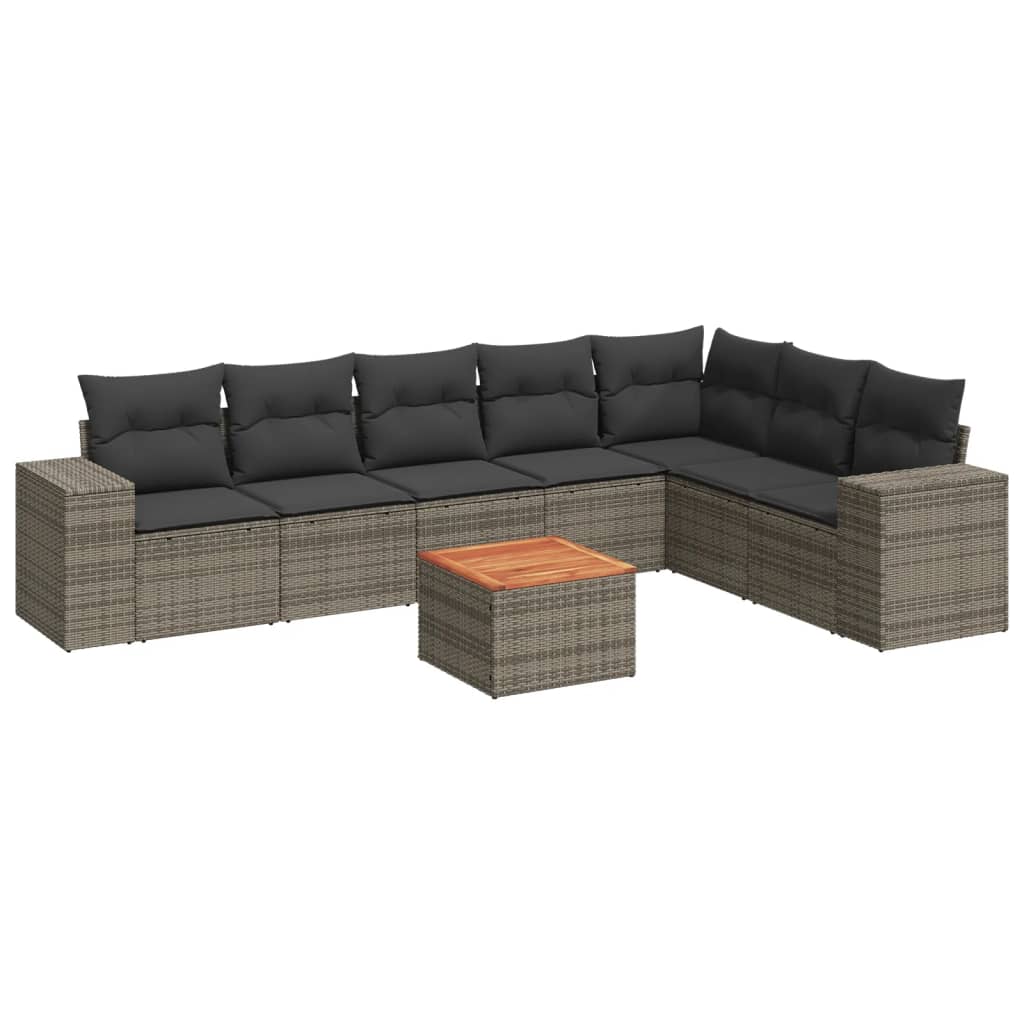 Set Divano da Giardino 8 pz con Cuscini Grigio in Polyrattan