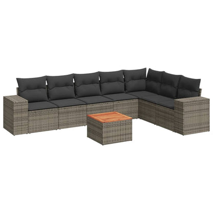 Set Divano da Giardino 8 pz con Cuscini Grigio in Polyrattan