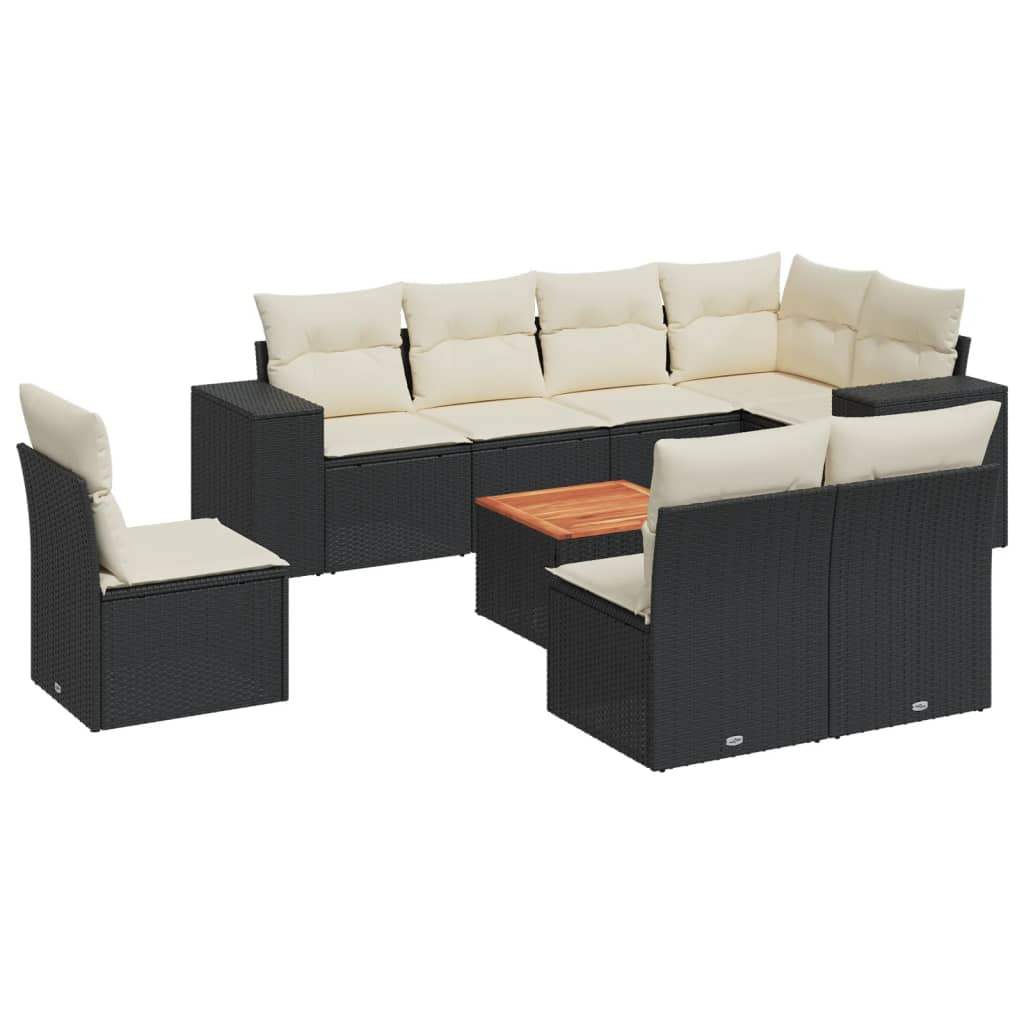 Set Divani da Giardino 9 pz con Cuscini Nero in Polyrattan - homemem39
