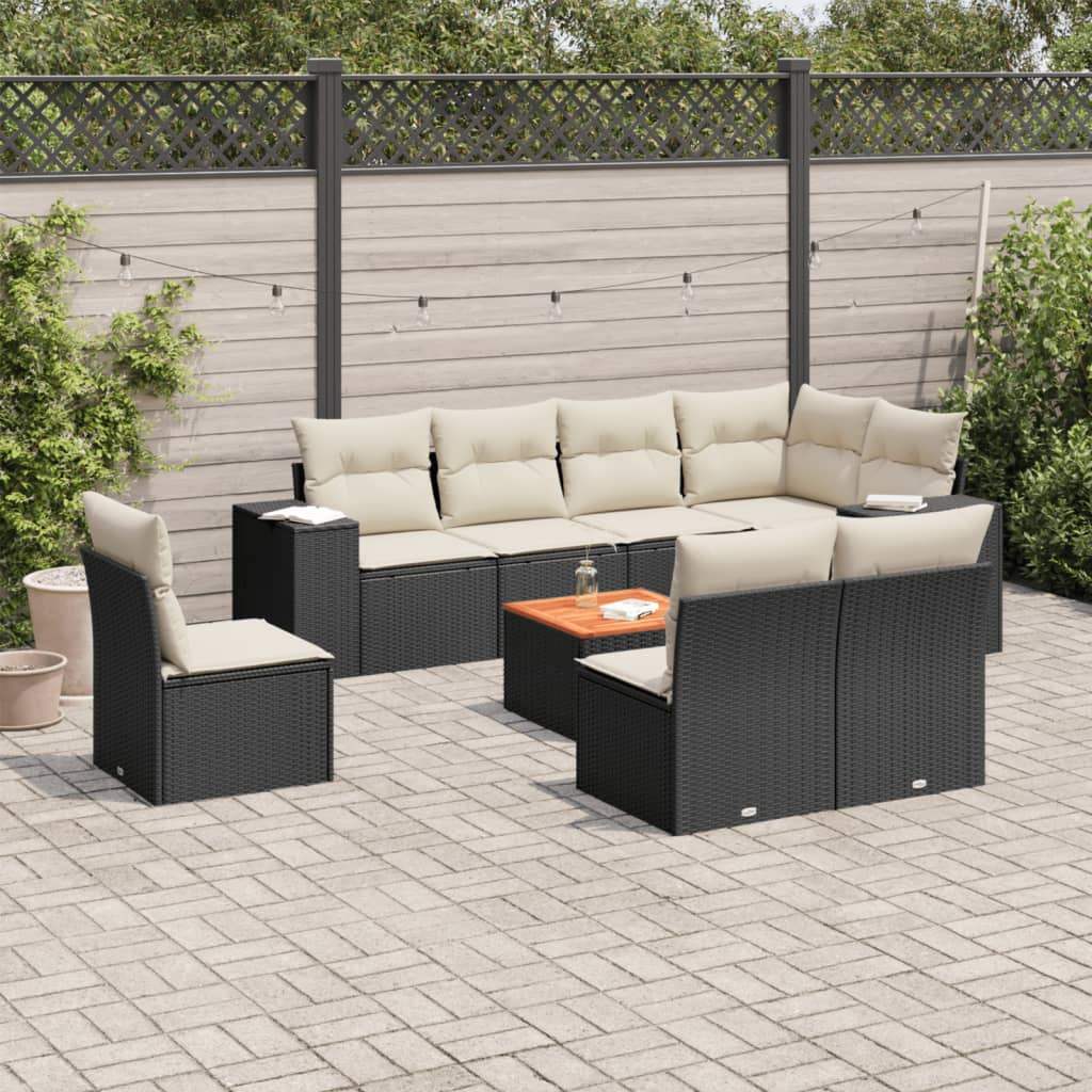 Set Divani da Giardino 9 pz con Cuscini Nero in Polyrattan - homemem39