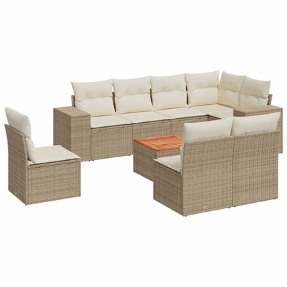 Set Divano da Giardino 9 pz con Cuscini Beige in Polyrattan - homemem39