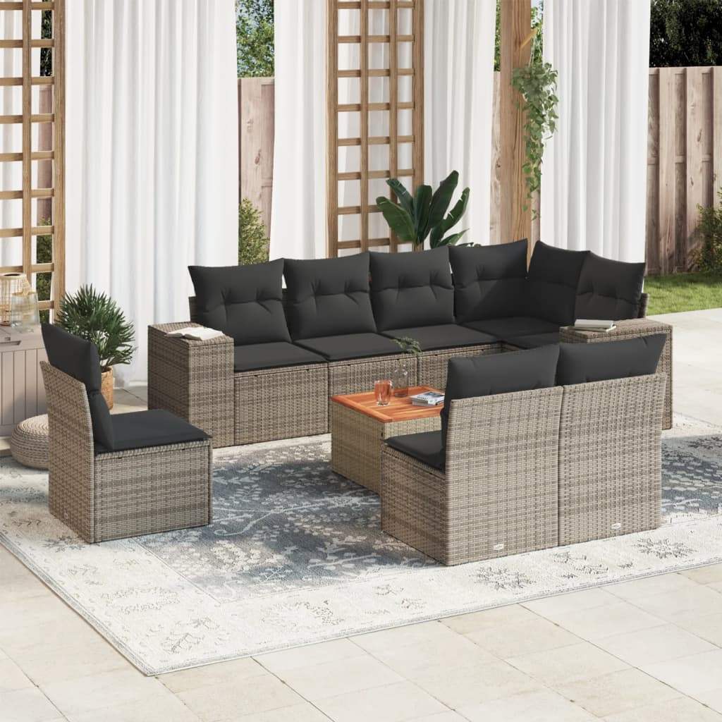 Set Divano da Giardino 9 pz con Cuscini Grigio in Polyrattan - homemem39