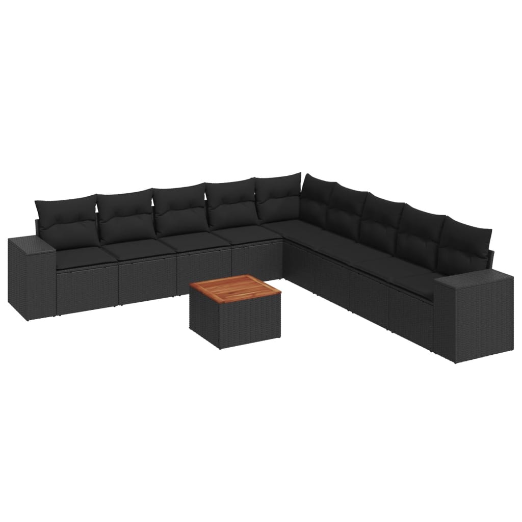 Set Divani da Giardino 10pz con Cuscini in Polyrattan Nero | homemem39