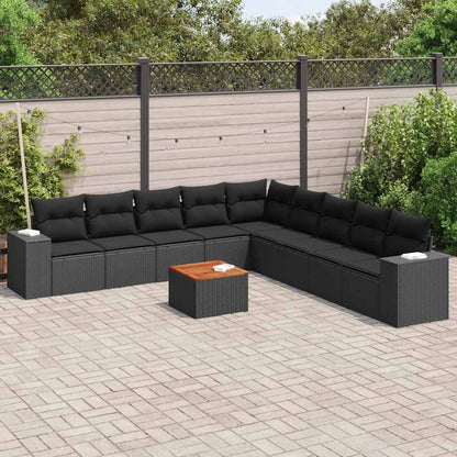 Set Divani da Giardino 10pz con Cuscini in Polyrattan Nero
