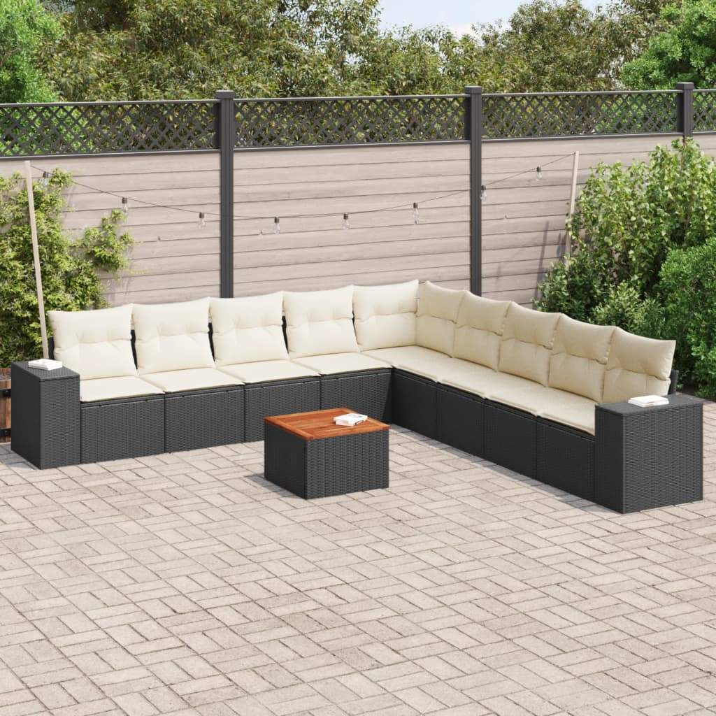 Set Divani da Giardino 10pz con Cuscini in Polyrattan Nero - homemem39