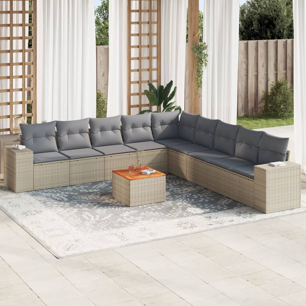 Set Divano da Giardino 10 pz con Cuscini Beige in Polyrattan | homemem39
