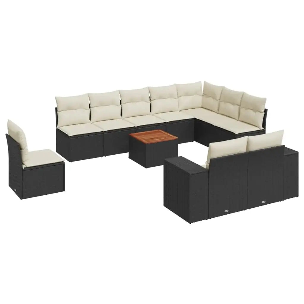 Set Divani da Giardino 11 pz con Cuscini in Polyrattan Nero - homemem39