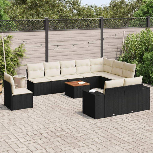 Set Divani da Giardino 11 pz con Cuscini in Polyrattan Nero - homemem39