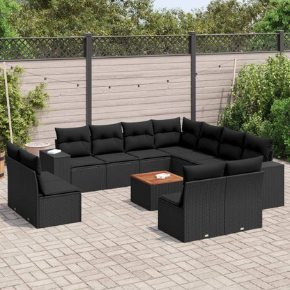 Set Divani da Giardino 12 pz con Cuscini Nero in Polyrattan - homemem39