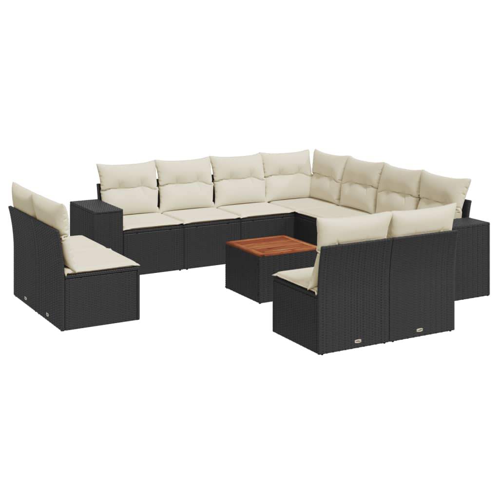 Set Divani da Giardino 12 pz con Cuscini Nero in Polyrattan - homemem39