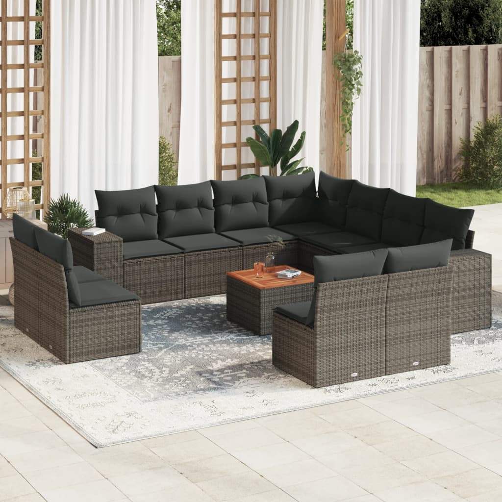 Set Divani da Giardino 12 pz con Cuscini Grigio in Polyrattan - homemem39