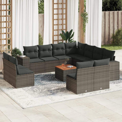 Set Divani da Giardino 12 pz con Cuscini Grigio in Polyrattan - homemem39