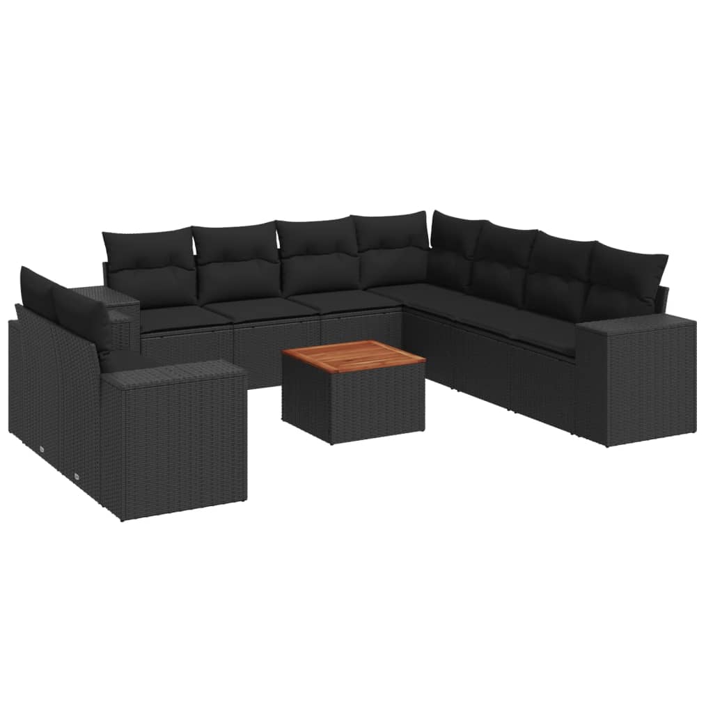 Set Divani da Giardino 10pz con Cuscini in Polyrattan Nero | homemem39