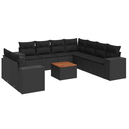 Set Divani da Giardino 10pz con Cuscini in Polyrattan Nero | homemem39