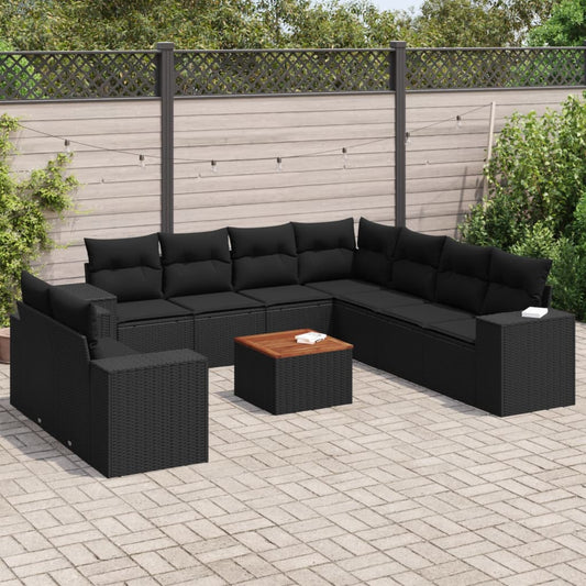 Set Divani da Giardino 10pz con Cuscini in Polyrattan Nero | homemem39