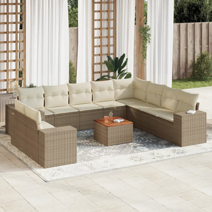Set Divani da Giardino 11 pz con Cuscini Beige in Polyrattan
