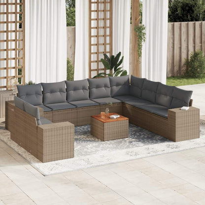 Set Divani da Giardino 11 pz con Cuscini Beige in Polyrattan - homemem39