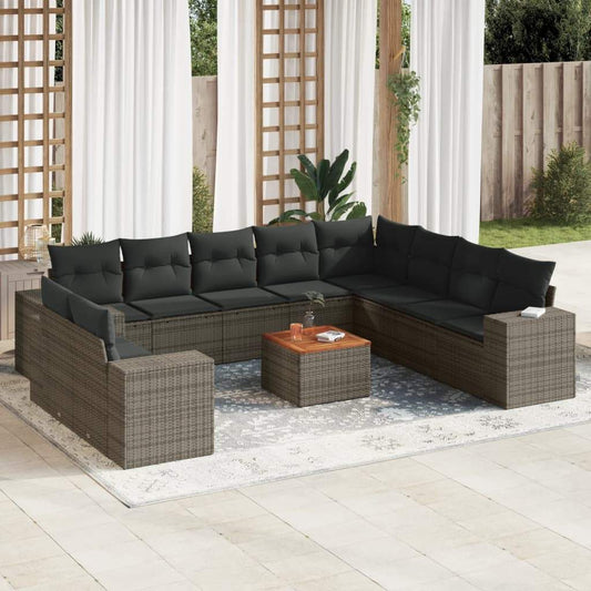 Set Divani da Giardino 11 pz con Cuscini in Polyrattan Grigio - homemem39