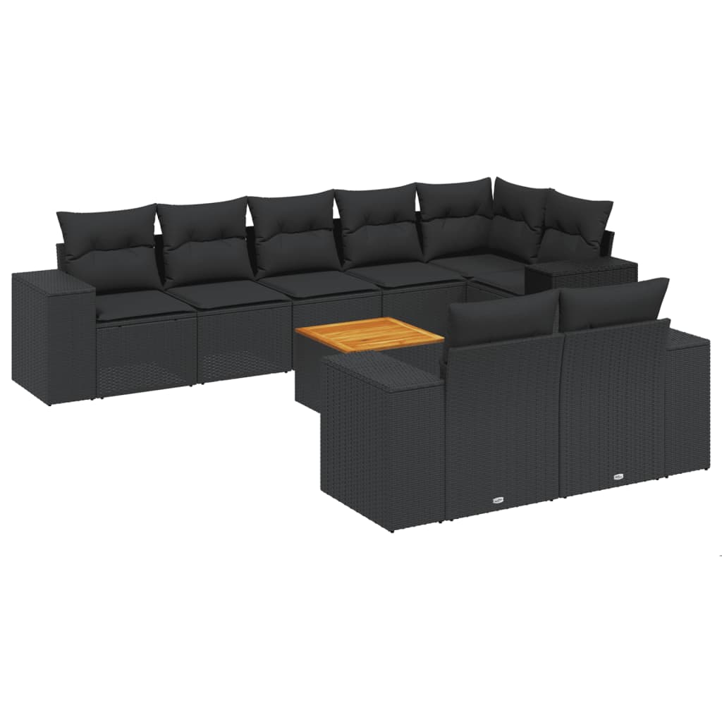 Set Divani da Giardino 9 pz con Cuscini Nero in Polyrattan | homemem39