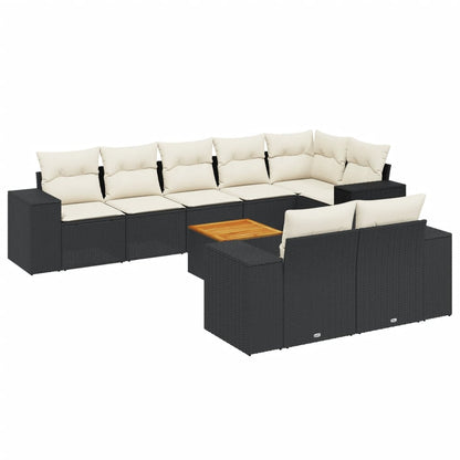 Set Divani da Giardino 9 pz con Cuscini Nero in Polyrattan
