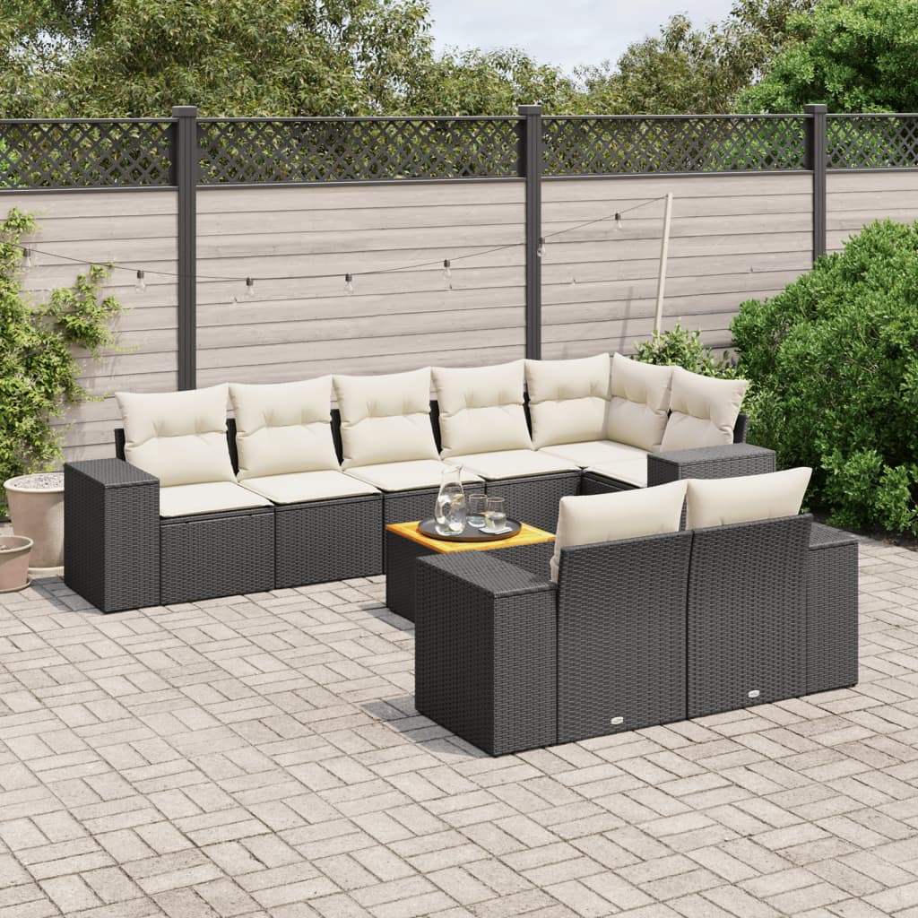 Set Divani da Giardino 9 pz con Cuscini Nero in Polyrattan - homemem39