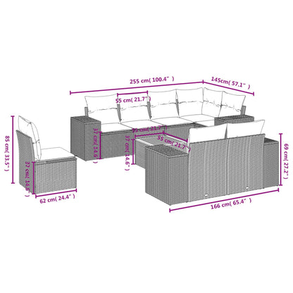 Set Divani da Giardino 9 pz con Cuscini Nero in Polyrattan | homemem39