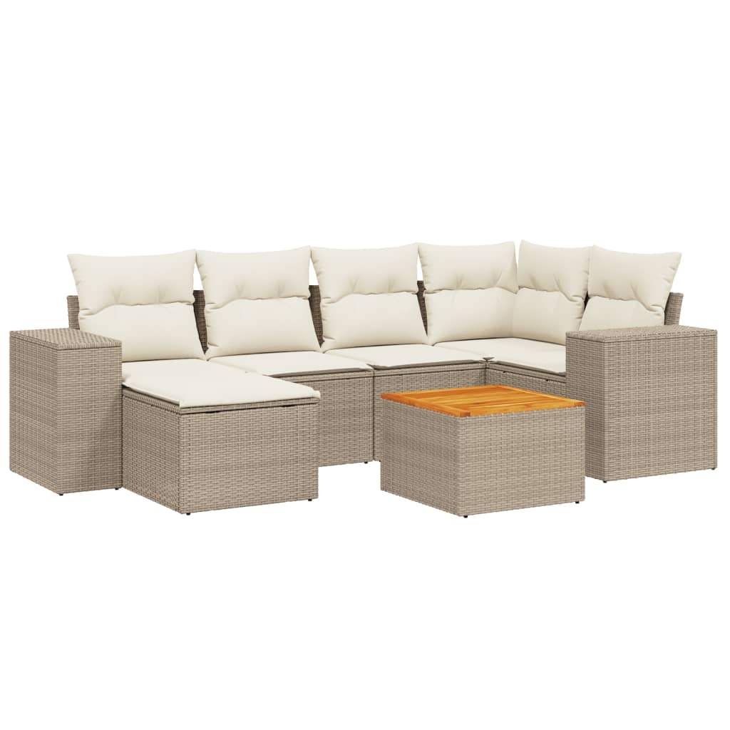 Set Divani da Giardino 7 pz con Cuscini Beige in Polyrattan - homemem39