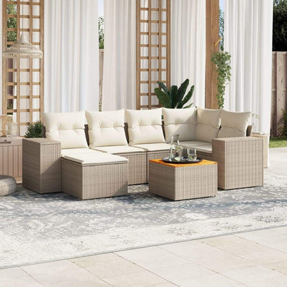 Set Divani da Giardino 7 pz con Cuscini Beige in Polyrattan - homemem39