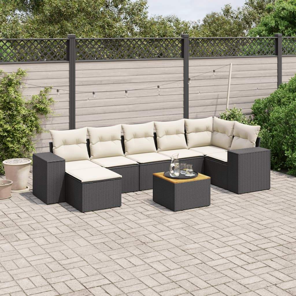 Set Divani da Giardino con Cuscini 8 pz Nero in Polyrattan - homemem39
