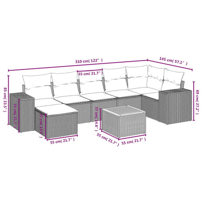 Set Divano da Giardino 8 pz con Cuscini Grigio in Polyrattan