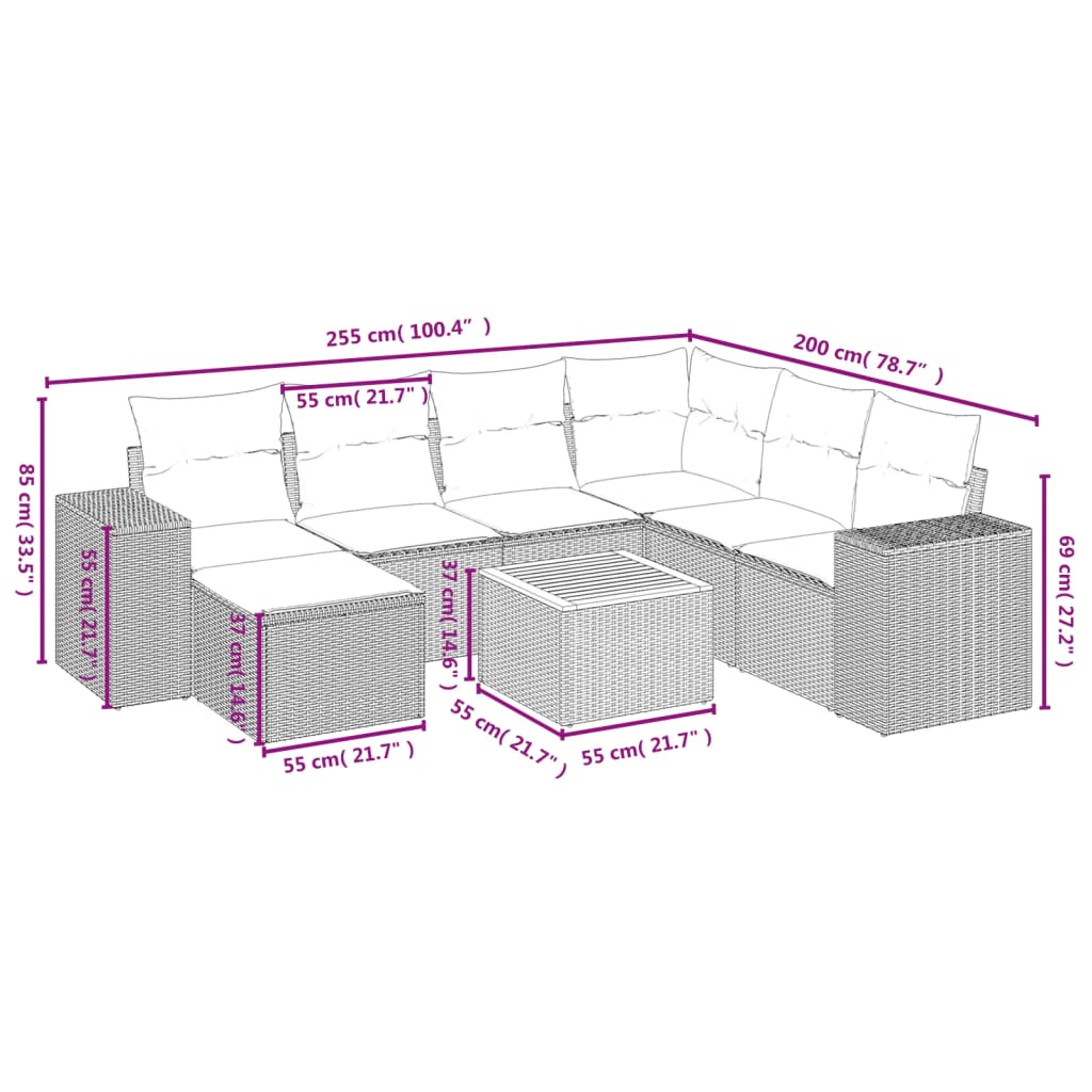Set Divani da Giardino con Cuscini 8 pz Nero in Polyrattan | homemem39