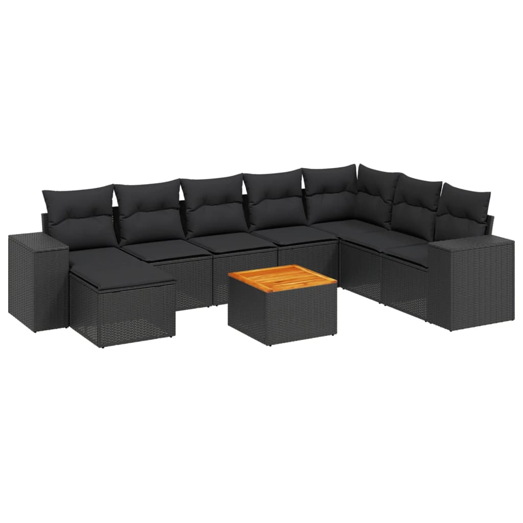 Set Divani da Giardino 9 pz con Cuscini Nero in Polyrattan | homemem39