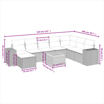 Set Divani da Giardino 9 pz con Cuscini Nero in Polyrattan | homemem39
