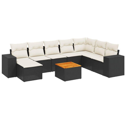 Set Divani da Giardino 9 pz con Cuscini Nero in Polyrattan - homemem39