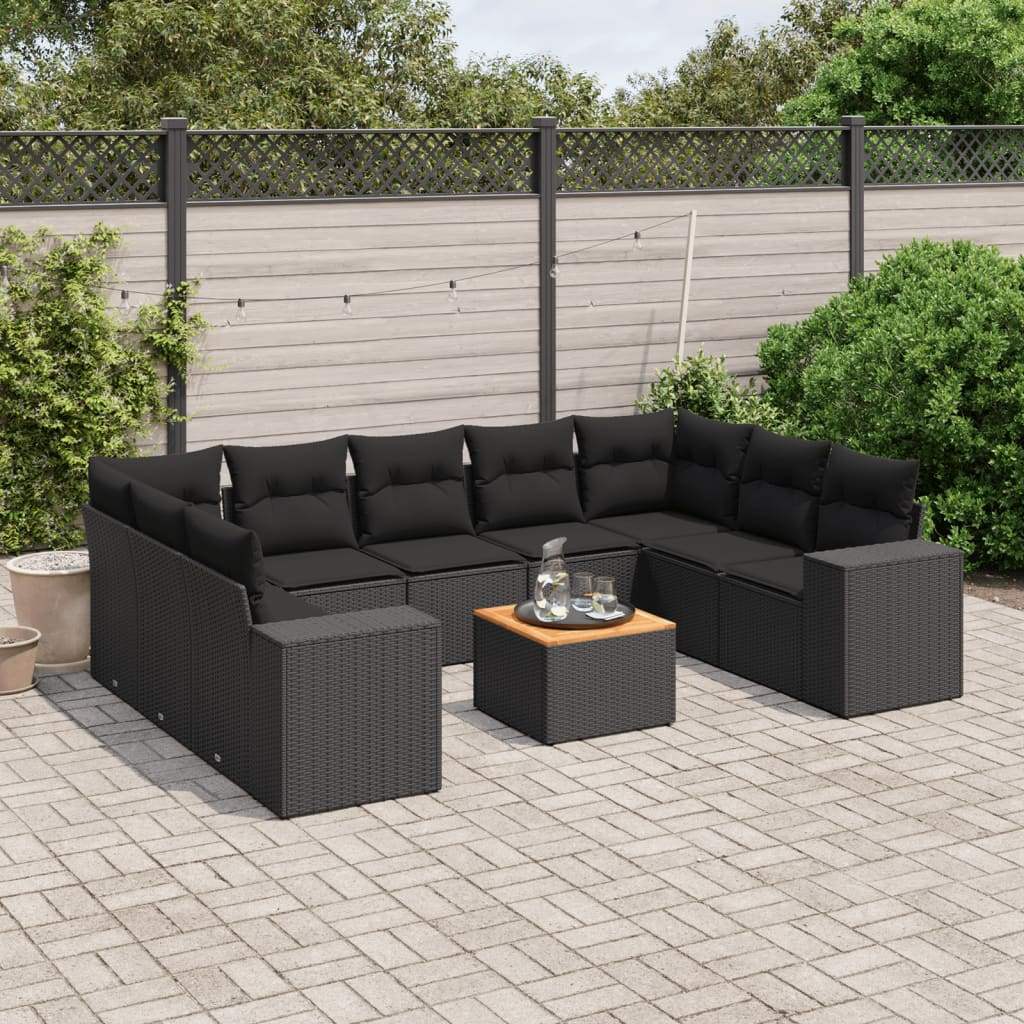 Set Divani da Giardino 10pz con Cuscini in Polyrattan Nero - homemem39