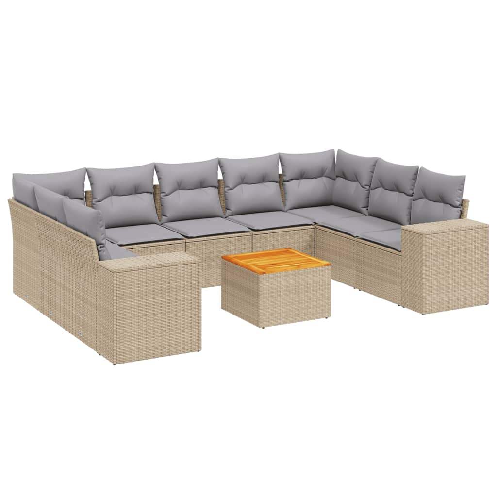 Set Divano da Giardino 10 pz con Cuscini Beige in Polyrattan - homemem39