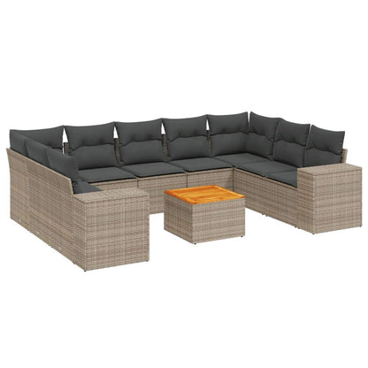 Set Divano da Giardino 10 pz con Cuscini Grigio in Polyrattan - homemem39
