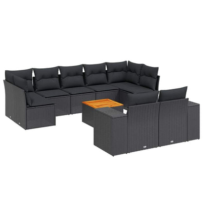 Set Divani da Giardino 10pz con Cuscini in Polyrattan Nero - homemem39
