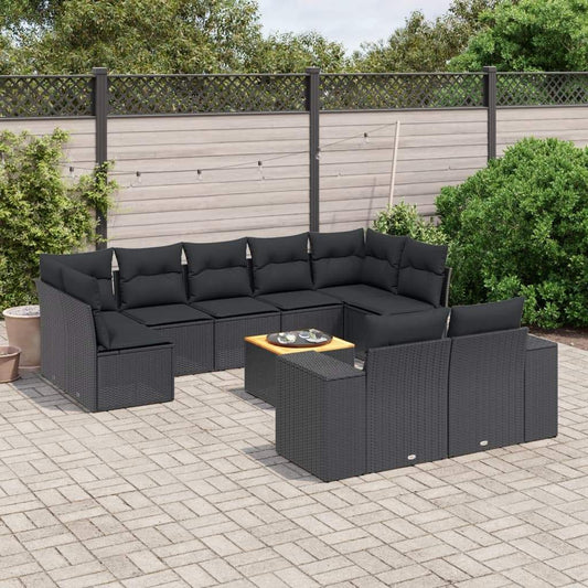 Set Divani da Giardino 10pz con Cuscini in Polyrattan Nero - homemem39