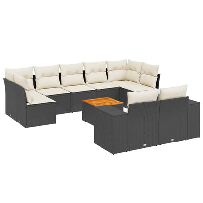Set Divani da Giardino 10pz con Cuscini in Polyrattan Nero