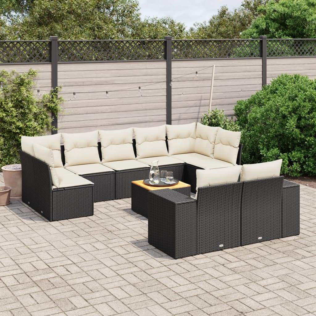 Set Divani da Giardino 10pz con Cuscini in Polyrattan Nero - homemem39