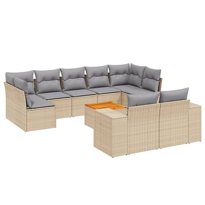 Set Divano da Giardino 10 pz con Cuscini Beige in Polyrattan