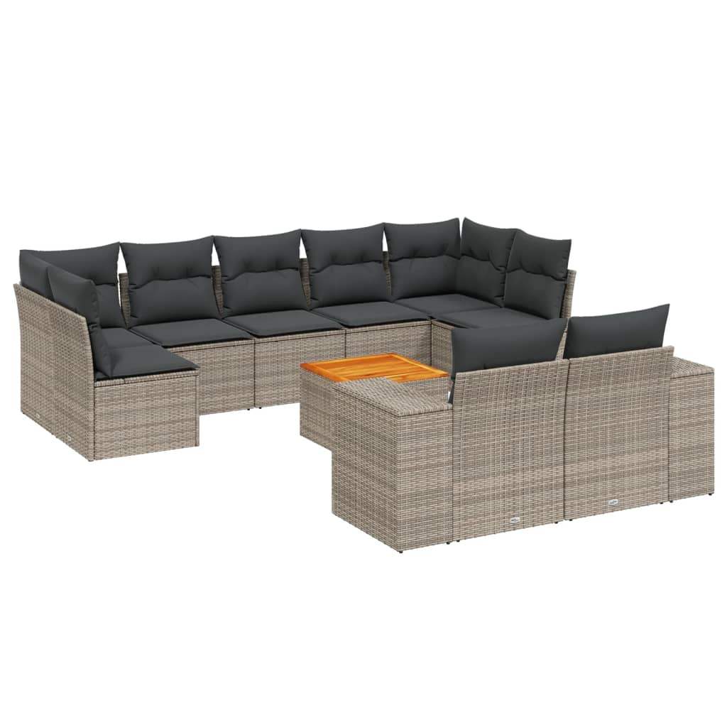 Set Divano da Giardino 10 pz con Cuscini Grigio in Polyrattan - homemem39