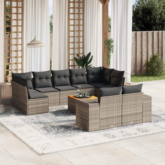 Set Divano da Giardino 10 pz con Cuscini Grigio in Polyrattan - homemem39