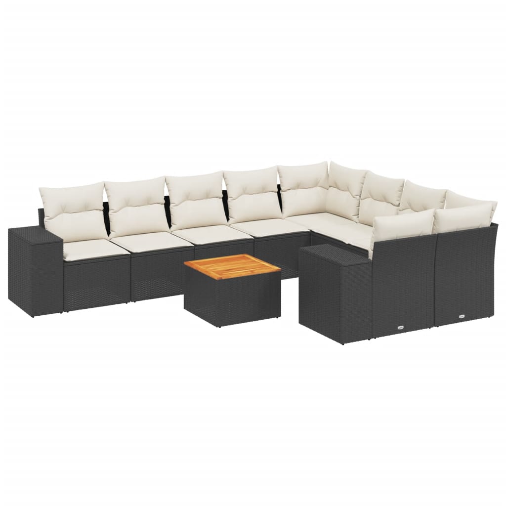 Set Divani da Giardino 10pz con Cuscini in Polyrattan Nero