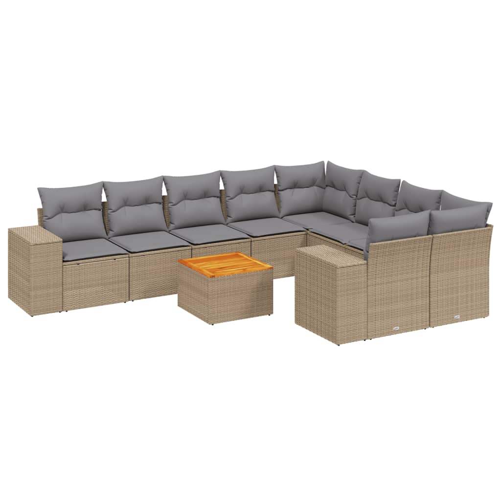 Set Divano da Giardino 10 pz con Cuscini Beige in Polyrattan - homemem39