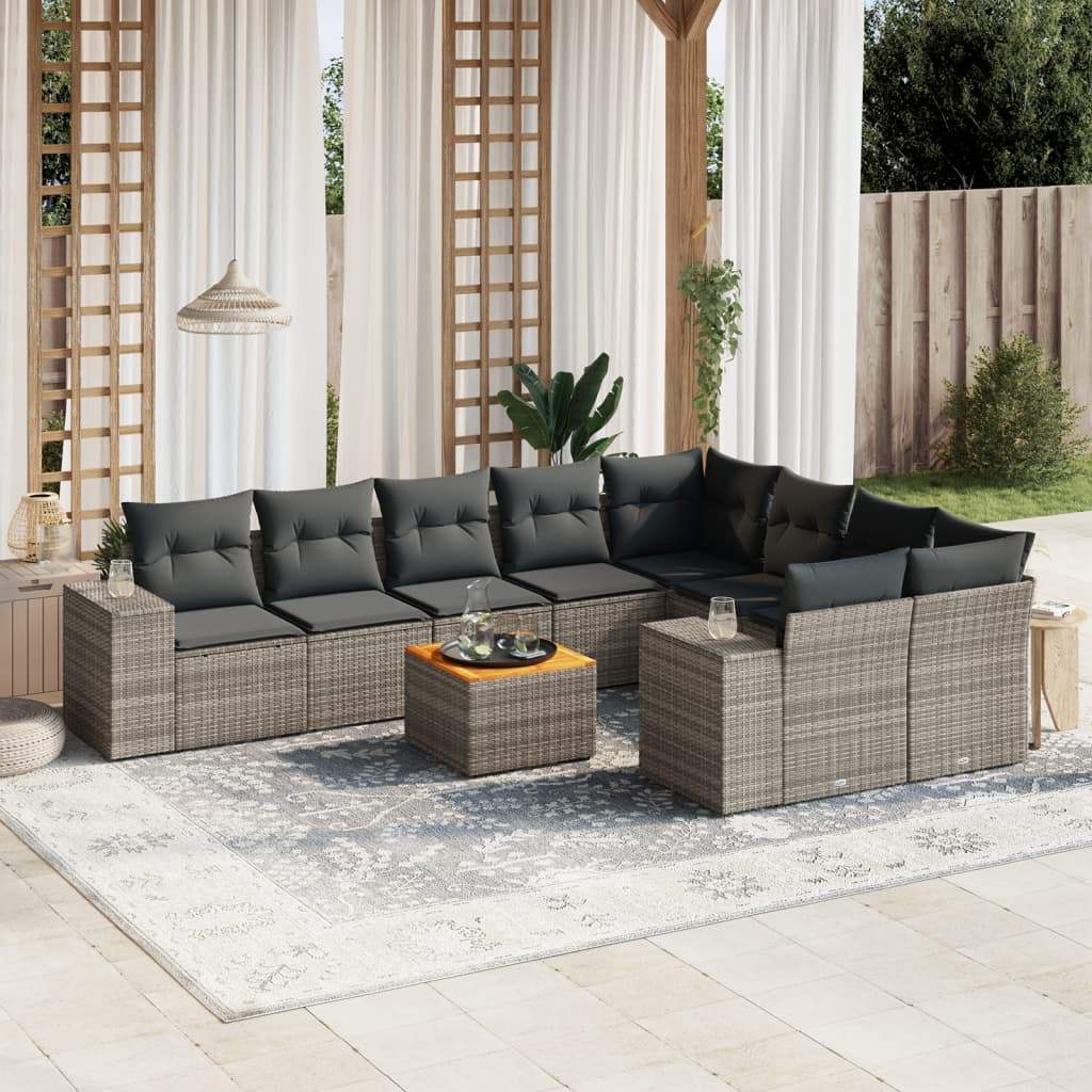 Set Divano da Giardino 10 pz con Cuscini Grigio in Polyrattan - homemem39