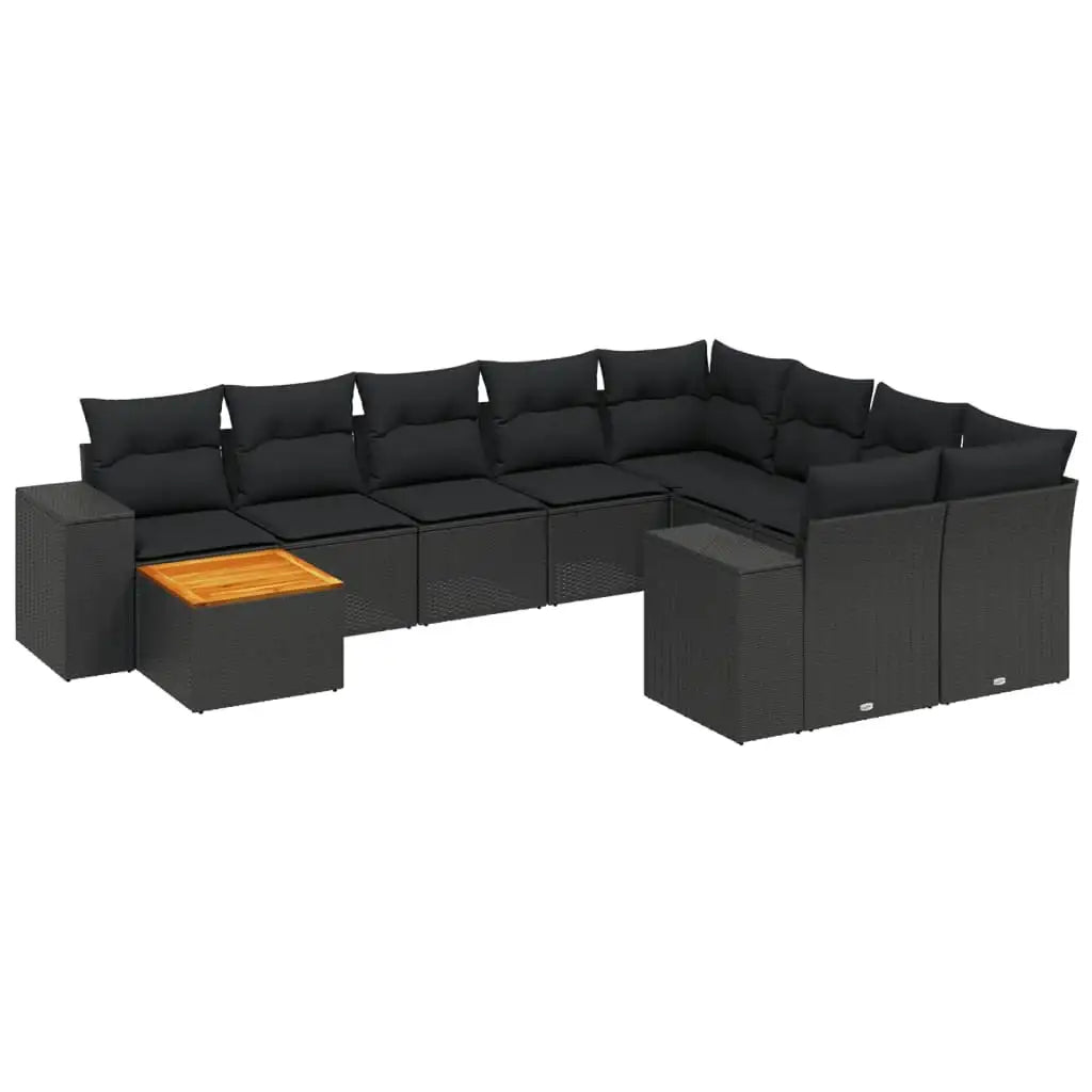 Set Divani da Giardino 10pz con Cuscini in Polyrattan Nero - homemem39