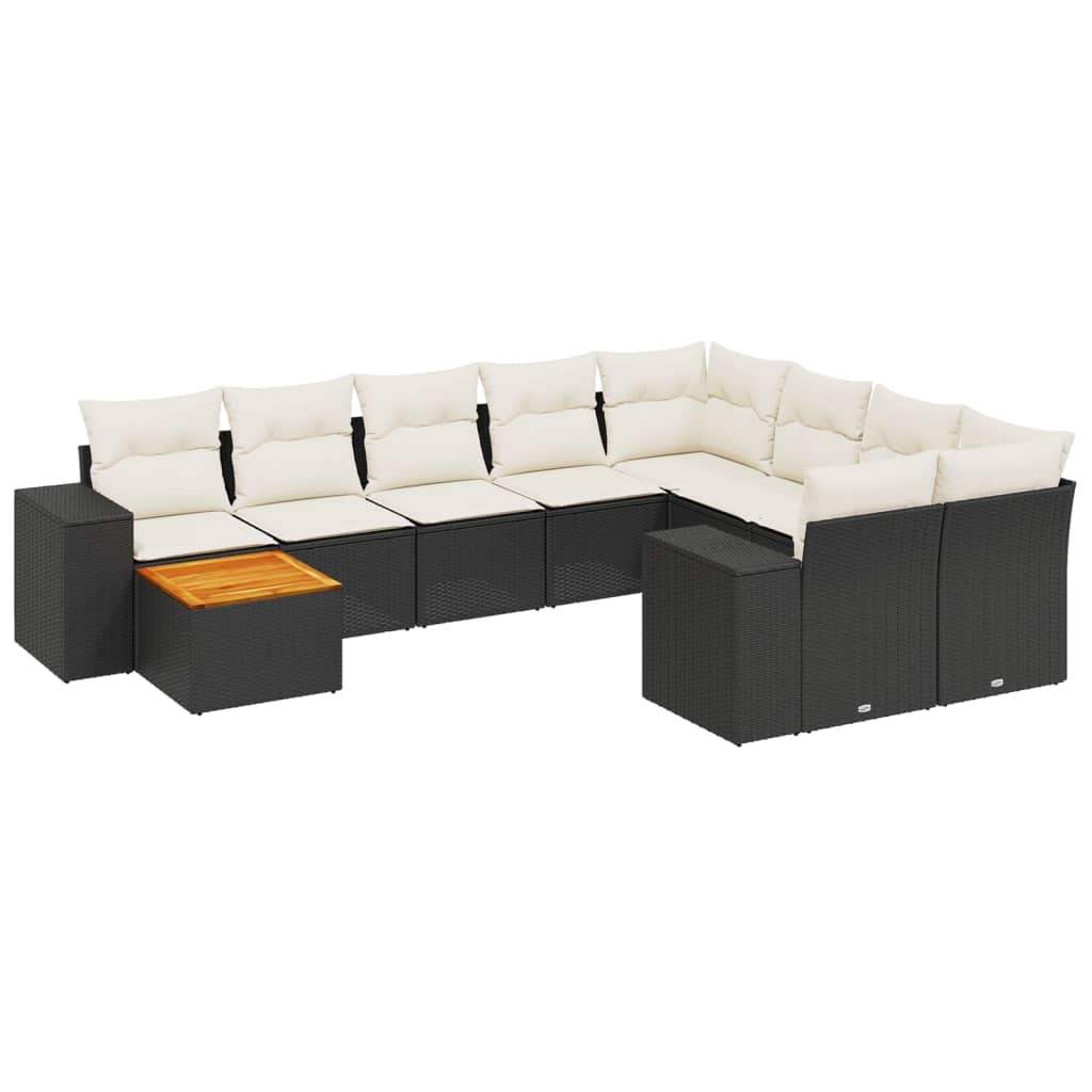 Set Divani da Giardino 10pz con Cuscini in Polyrattan Nero - homemem39