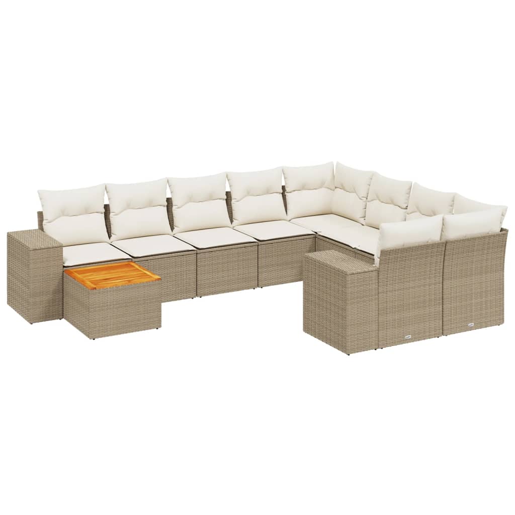 Set Divano da Giardino 10 pz con Cuscini Beige in Polyrattan - homemem39